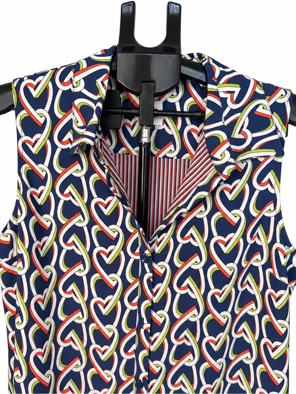 Cabi Size L Navy Multicolor Heart Print Sleeveless Button Front dress